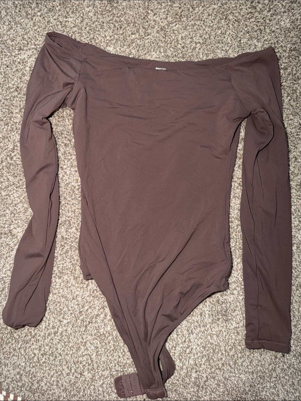 Off-the-Shoulder Long Sleeve Bodysuit in Dark Brown
